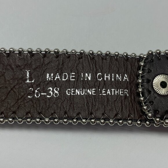 BHW Western Amber Bling Cowgirl Belt Gen Leather Sz L 36-38 Brown Silver Rodeo - Picture 9 of 16